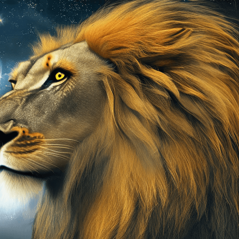 AI generated: In a mystical, moonlit forest, a solitary lion commands attention, embodying the essence of majesty ...