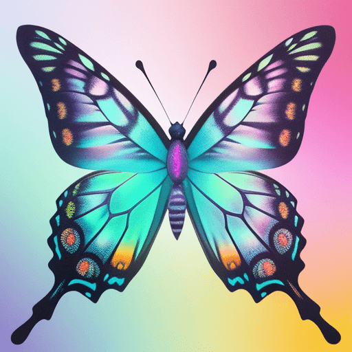 AI generated: Stippled butterfly wings, opalescent sheen, color spectrum transition, ethereal beauty
