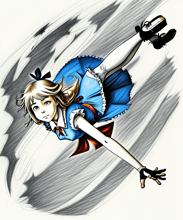 AI generated: alice, in a good drawing style free falling peacefully
