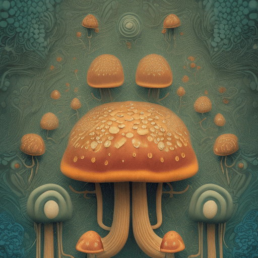 AI generated: a ppsychedelic icture of a mushroom, completely left-right symmetrical, The composition, color, and ...