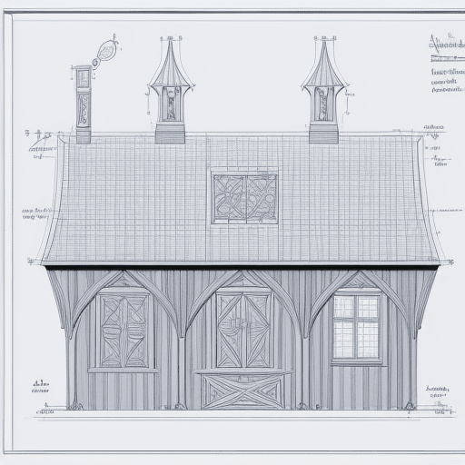 AI generated: detailed with notes, ink sketch of medieval preschool slick design clean lines blueprint perfect awe...