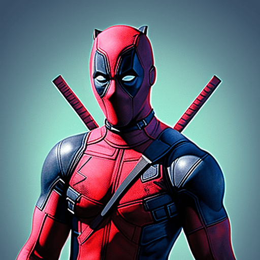 AI generated: deadpool cuerpo completo galante camisa blanca chaleco azul mirando al frente pose matona
