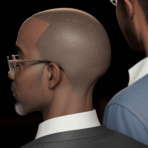 AI generated: High resolution photography close up of view back of a African American man's head wearing white col...