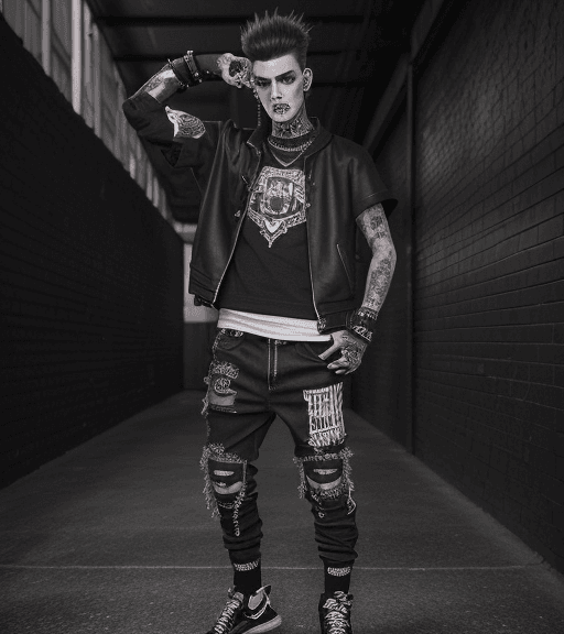 AI generated: Hyper photorealistic eye level full-body photograph of a male clothing brand model, outfit style ble...