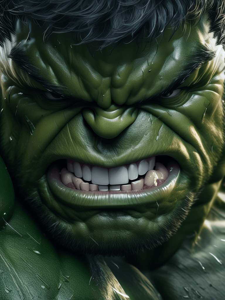 AI generated: Hulk, half body,  face photo realistic, hyper details, 
4k, 
close-up, 
hyper detailed, 
sharp f...