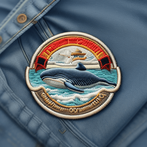 AI generated: logo, patch, embroidered ocean and whale realistic, vintage, 3d ,highly detailed,32k,hd,retro