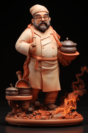 AI generated: Blind box, a chef cooking, culinary novel, clay sculpture, lava glow, appetizing color palette, Perf...