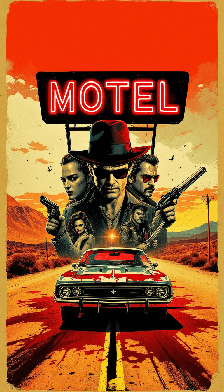 AI generated: Stylized retro-inspired movie poster for a Quentin Tarantino film — bold, gritty, high-contrast illu...