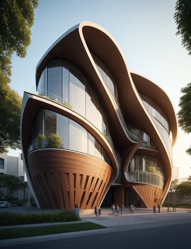 AI generated: Stylish modern building with smooth facade lines with bogolan characters, building project of the ci...