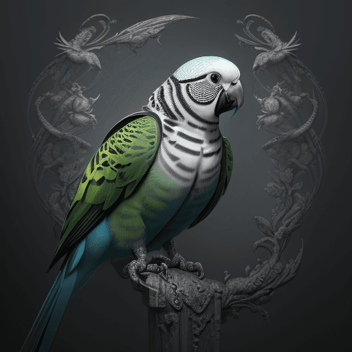 AI generated: strybk, Full view of a Parakeet 4k, symmetrical, soft lighting, detailed face, artstation trend, int...