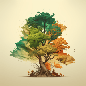 AI generated: A nature vector of trees swaying, with organic patterns, in shades of green and brown, in a 80s styl...