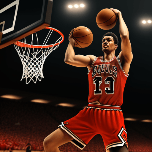 AI generated: ogro playing basketball, dressed in Chicago Bulls uniform, Chicago Bulls jersey, realistic perspecti...
