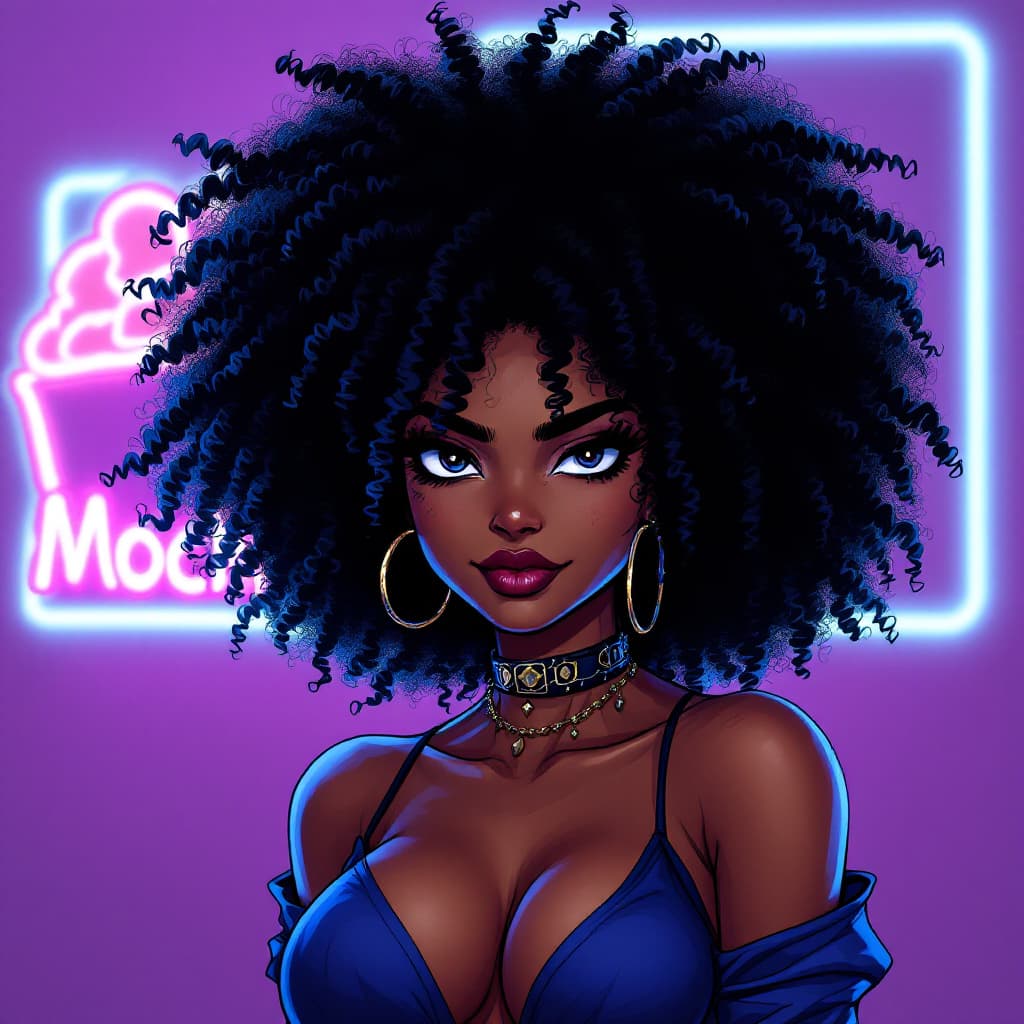 AI generated:  THICK, FULL BODY IMAGE, dark brown skin, black woman, brown skin woman, anime, chibi,  nagatoro, An...