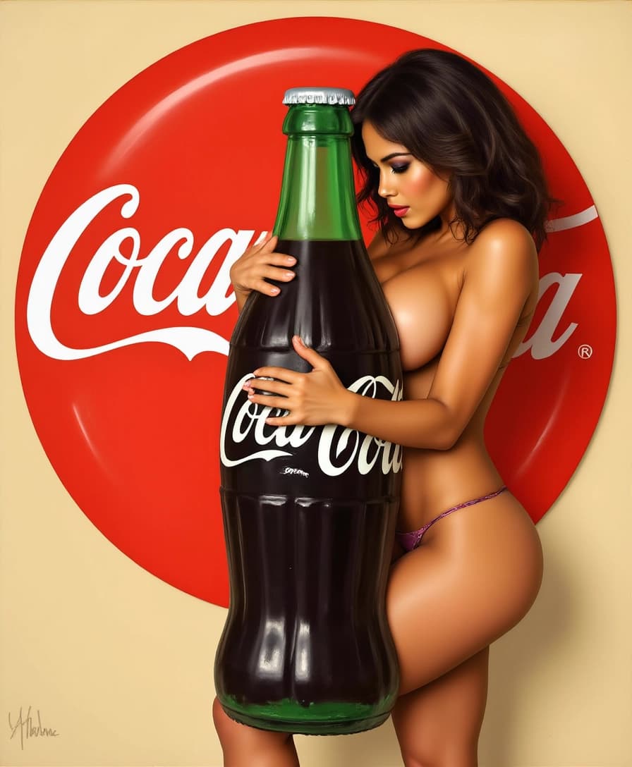 AI generated: bright red circle reminiscent of the Coca-Cola logo's color and shape. The white script of the Coca-...