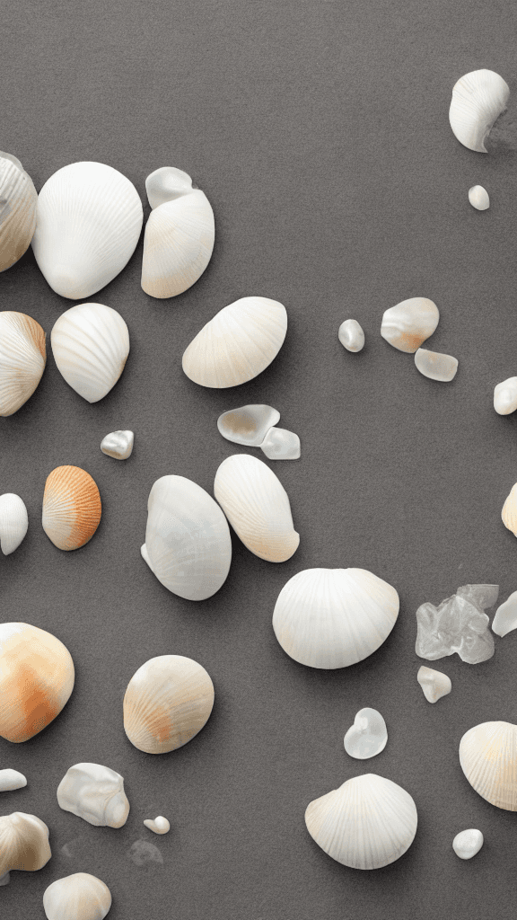 AI generated: brand advertisment, sea sand and pebbles, open shell with a pearl