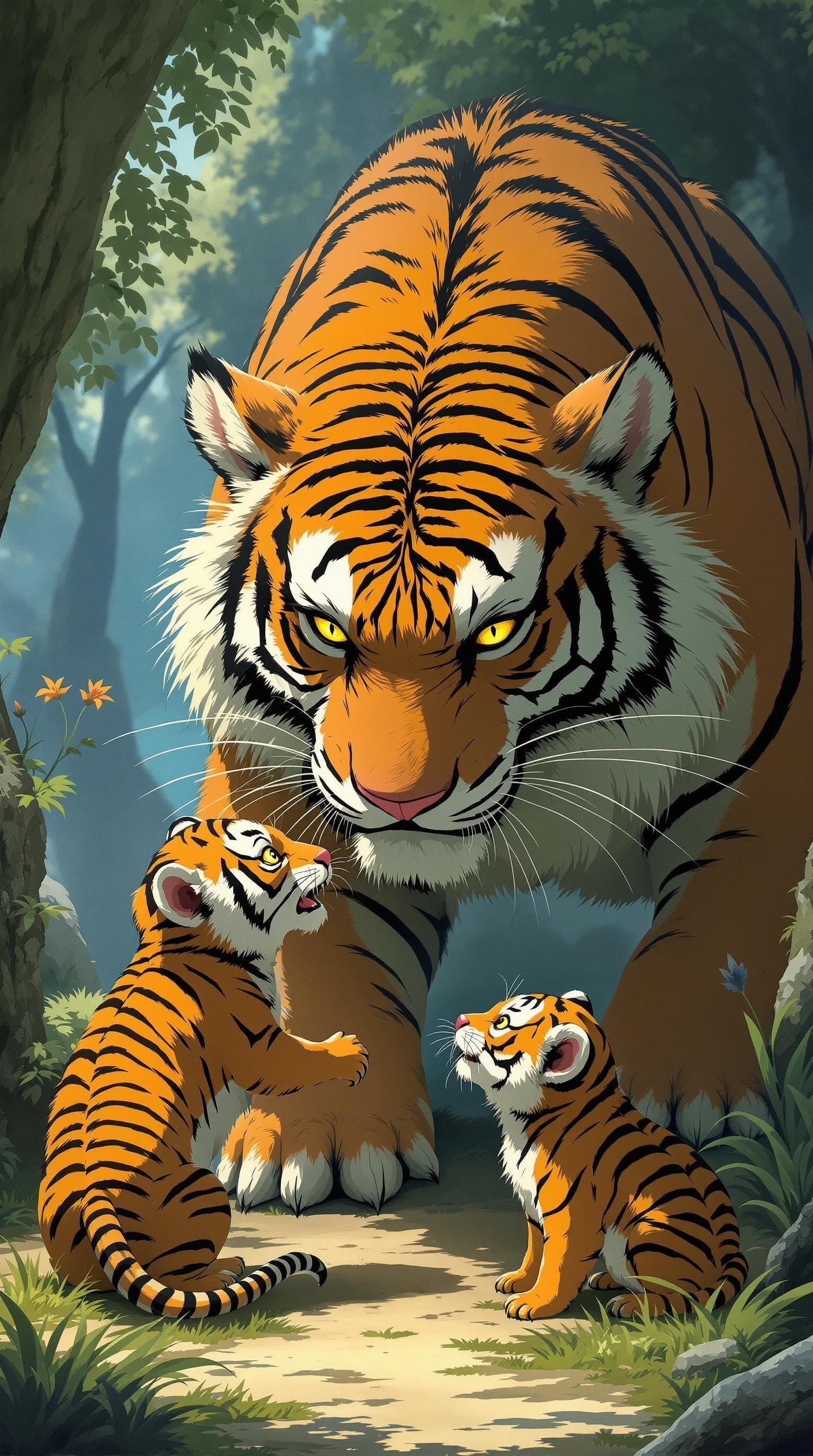 AI generated: A large rat is manipulating a tiger and two tiger cubs，by Miyazaki, Nausicaa Ghibli, Breath of The W...