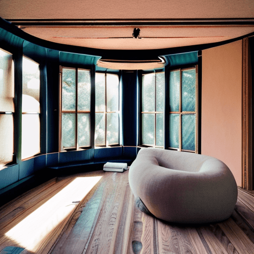 AI generated: High resolution photography interior design, dreamy sunken living room conversation pit, wooden floo...