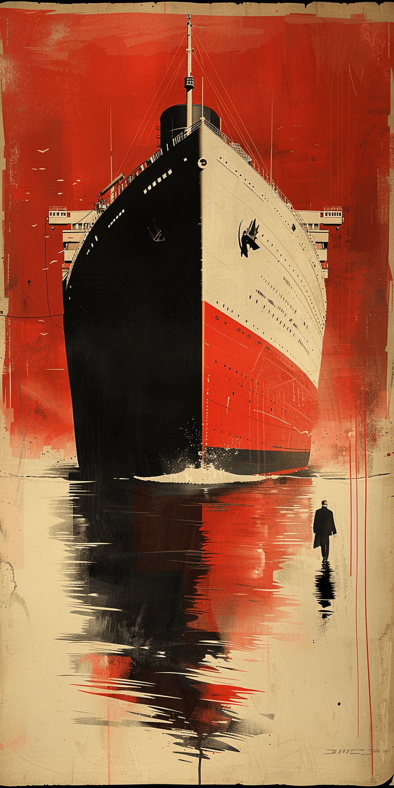 AI generated: A vintage poster of an ocean liner in Paris, painted with sleek lines and elegant architecture, calm...