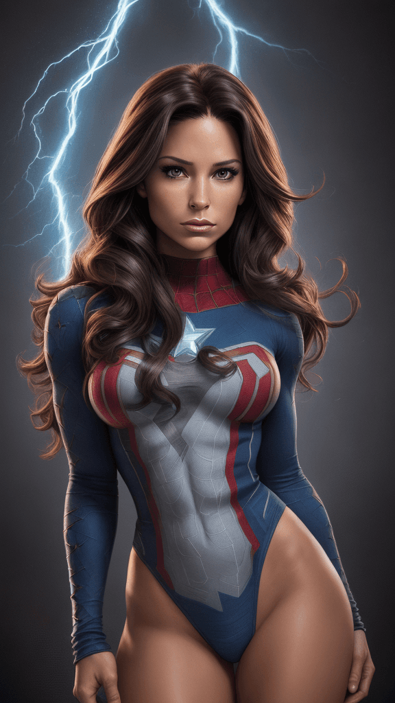 AI generated: HDR, Marvel Entertainment Art by America Chavez (AKA Ms. America), perfect face, perfect body, Knitt...