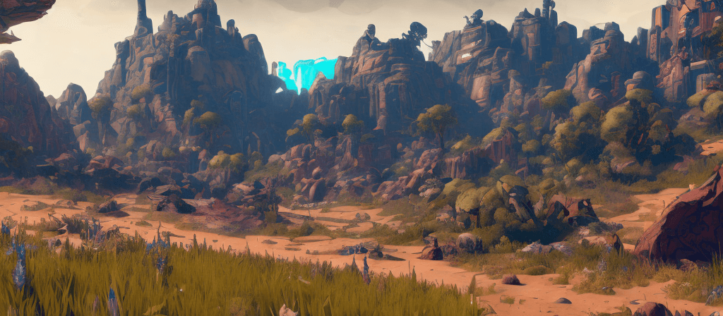 AI generated: landscape from borderlands 3, au naturel, hyper detailed, digital art, trending in artstation, cinem...