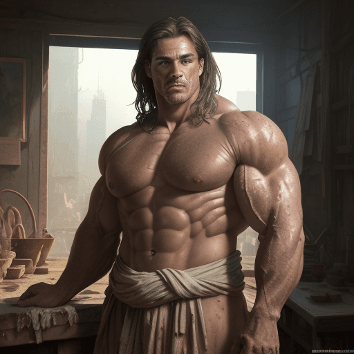 AI generated: Man wrapped in old dirty cloth, wide angle, ((detailed environment)), muscular, handsome, detailed b...
