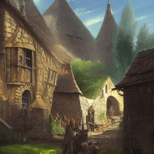 AI generated: A small medieval village, fantasy, D&D, concept art, sharp focus, trending on artstation, digital pa...