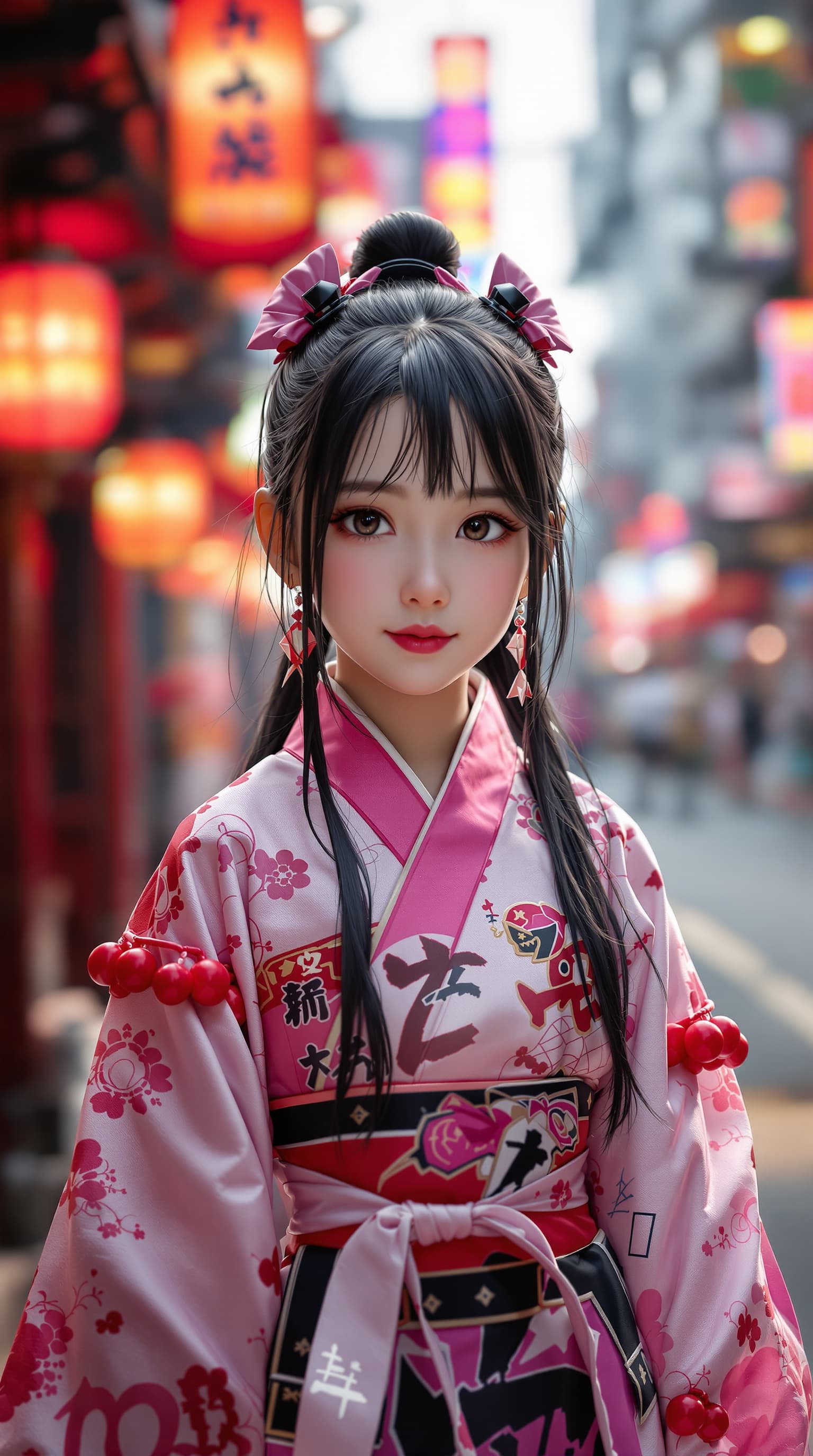 AI generated: A hyper-realistic depiction of a beautiful seven year old cosplayer, Japanese girl dressed as Nezuko...