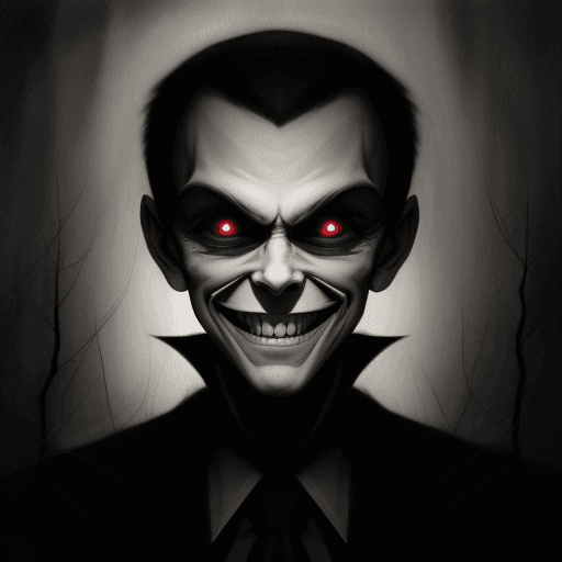 AI generated: A picture with a sinister smile, lingering, in the dark, 10k