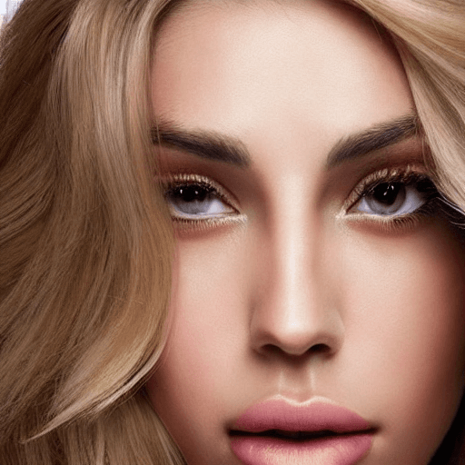 AI generated: Close-up, ultra-realistic high-fashion portrait of a woman with flawless skin, soft honey-blonde bal...