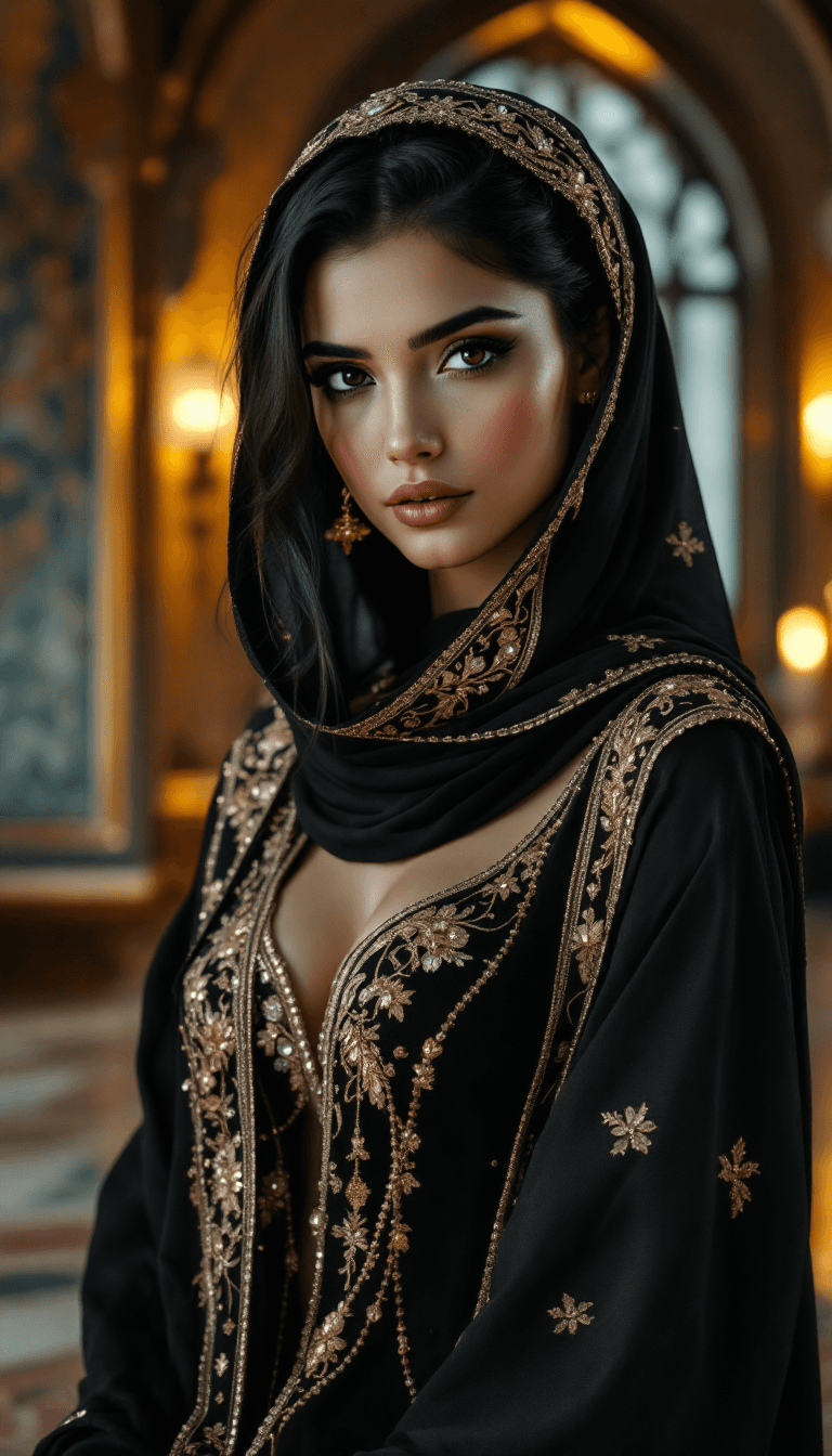 AI generated: /imagine prompt: An incredibly beautiful Arabian woman with striking black eyes and long dark hair, ...