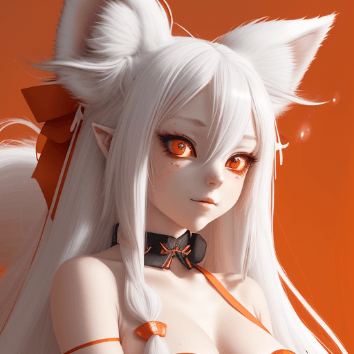 AI generated: NSFW, the character is a young woman with long, flowing white hair and fox-like ears atop her head, ...