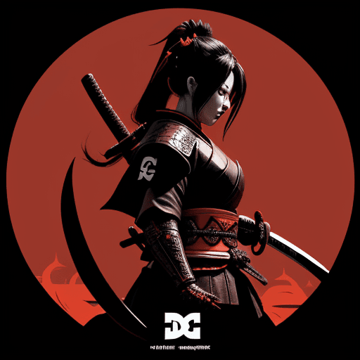 AI generated: the samurai at night with her sword and DC logo, in the style of screen printing, epic fantasy scene...