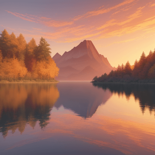 AI generated: Magnificent view of the sunset over a tranquil lake, warm colors. Ultra HD, realistic, vivid colors,...