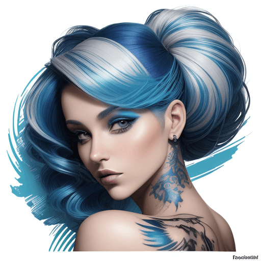 AI generated: beauty beauty model tattoo designs by karimah, hair coloring for a woman, in the style of silkscreen...
