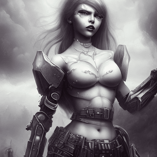 AI generated: ciberandroide half girl with a technique géar like war of the World s hiper réalisatic in a future a...