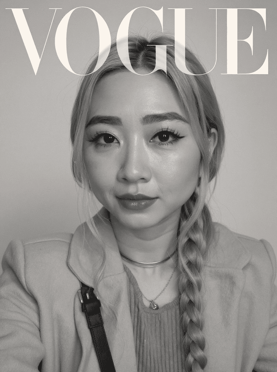 AI generated: fashion photography, cover photo, black and white, female model, facing the camera, shot on Sony A7 ...