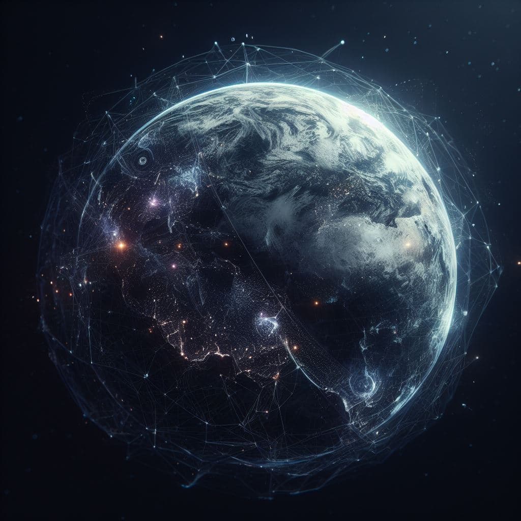 AI generated: view of a cybernetic planet in space, futuristic, technology