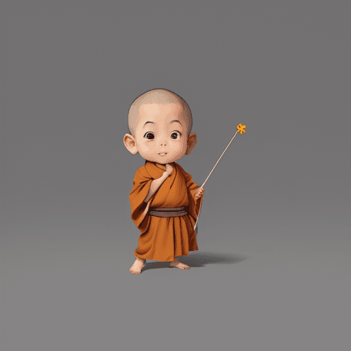 AI generated: 1 little monk, cute, simple background
