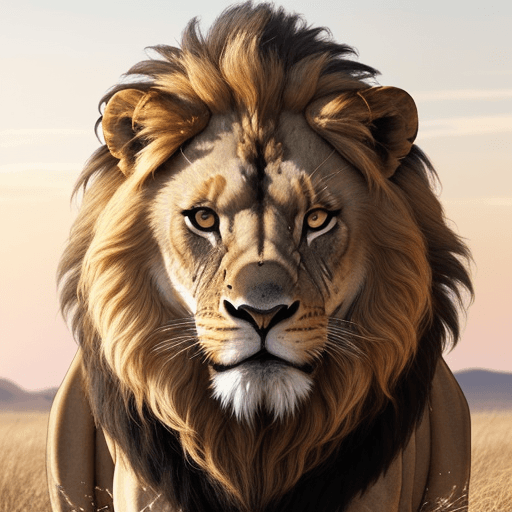 AI generated: A stunning portrait of a male lion standing confidently in the golden light of the African savannah....