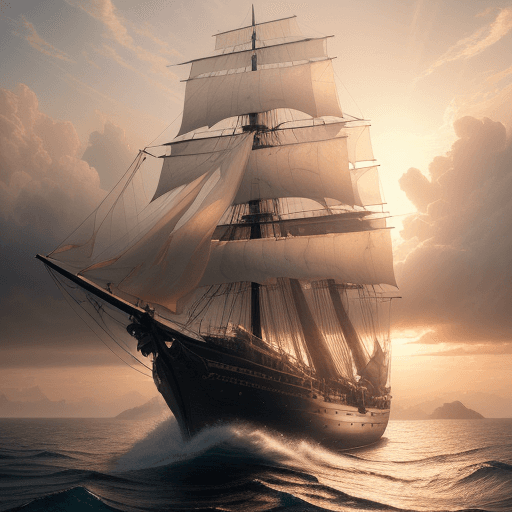 AI generated: Photo of a ultra realistic sailing ship, dramatic light, pale sunrise, cinematic lighting, battered,...