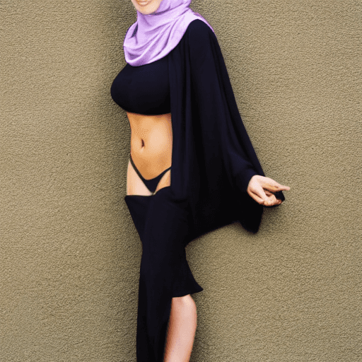 AI generated: Hijab woman, with a beautiful body, and open breasts, facing forward 