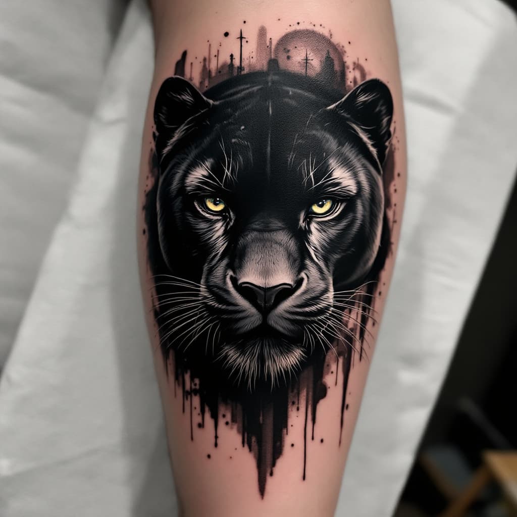 AI generated: tattoo, concept, black panther, just face, abstract, different, black and white