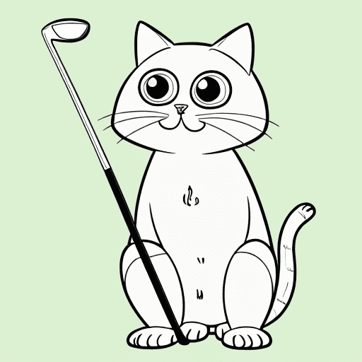 AI generated: adorable big-eyed cat with golf club, coloring page for kids, cartoon style, low detail, thick lines...