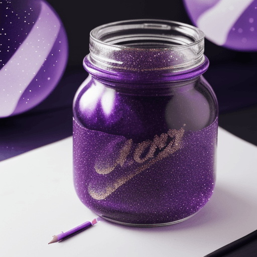 AI generated: jar, purple honey, glitter, drawing, moon inside