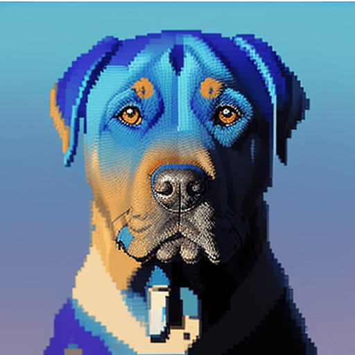 AI generated: A pixelated portrait of a Labrador dog's head in a blue gradient, in a robo-style.

The same image s...