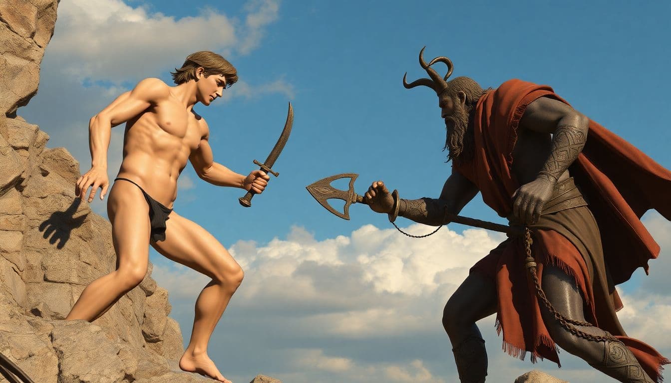 AI generated: david vs goliath, photorealism --v 5.1