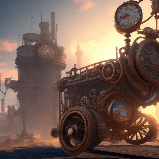 AI generated: Photo of a steampunk machine, dramatic light, pale sunrise, cinematic lighting, battered, low angle,...