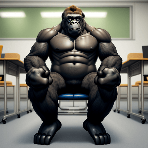 AI generated: a  Gorilla sit on classroomchair all parts will be created by lego full body