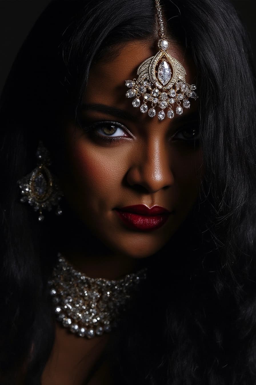 AI generated: Hyperrealistic portrait of a breathtakingly beautiful South Indian woman in her 30s, long black hair...
