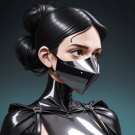 AI generated: a woman wears a mask that has wire wrapped, rebecca sugar, clamp, restrained forms, edgy caricatures...